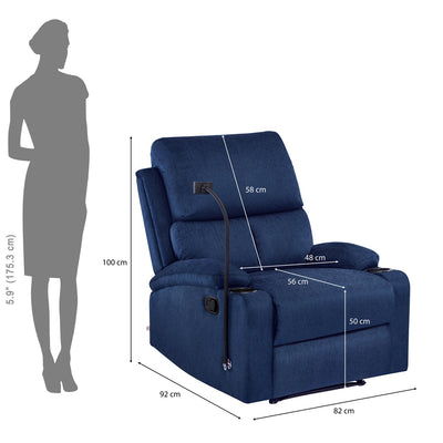 Nilkamal Matt 1 Seater Manual Recliner with Cup & Mobile Holder (Blue)