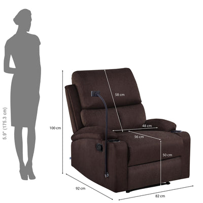 Nilkamal Matt 1 Seater Manual Recliner with Cup & Mobile Holder (Cocoa Brown)