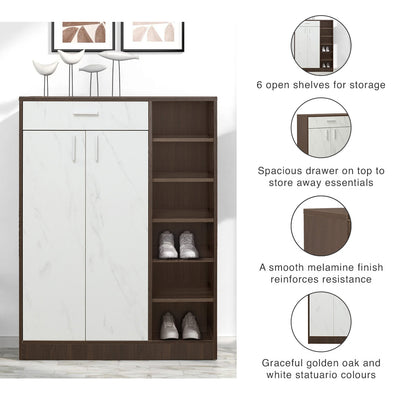 Nilkamal Cresta Shoe Cabinet (Golden Oak/White Statuario)