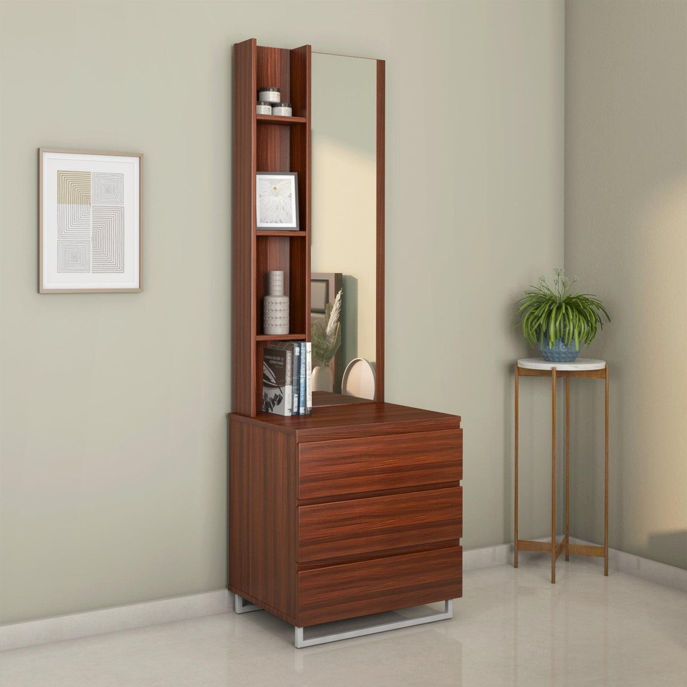 Meta Engineered Wood Dresser With Mirror (Classic Walnut)