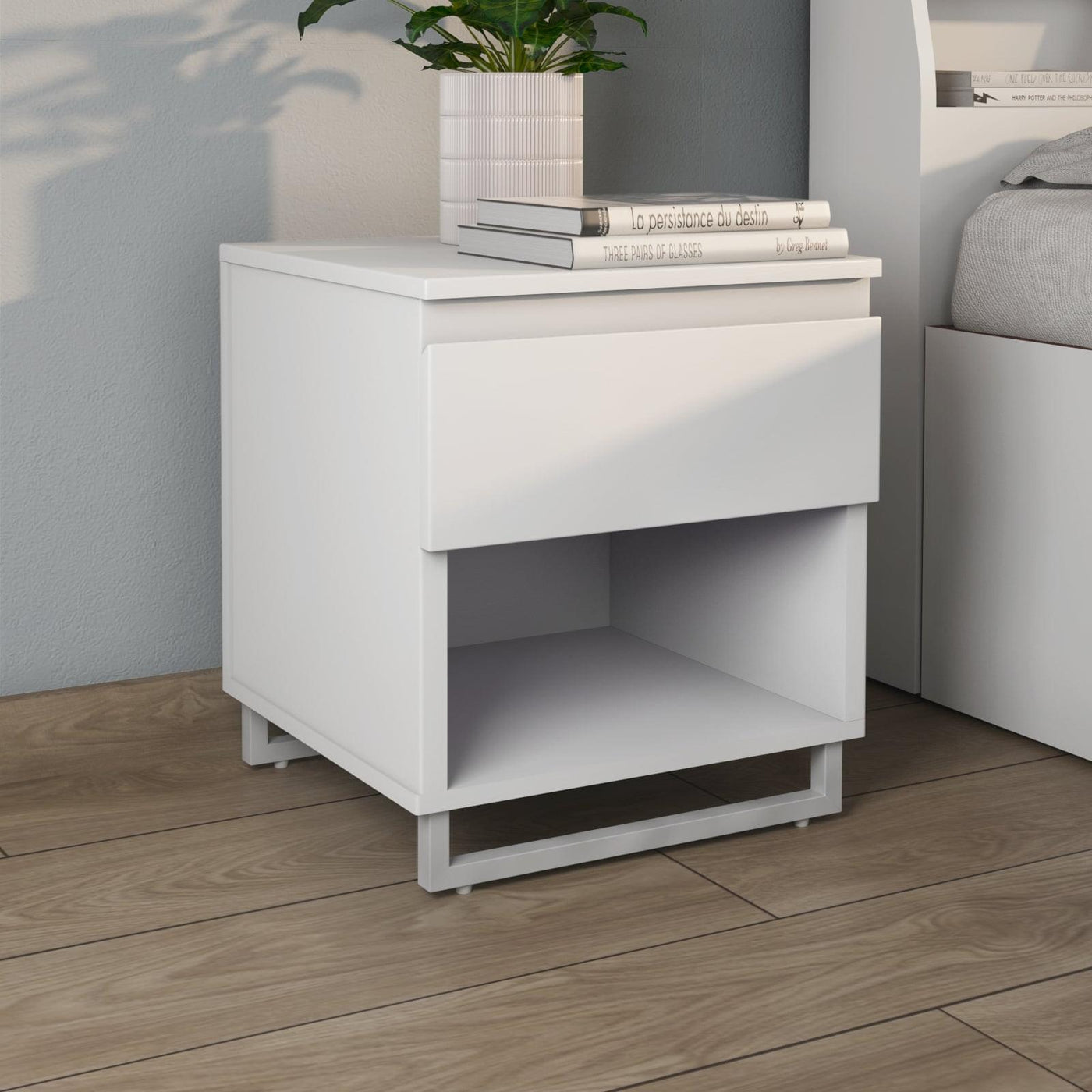 Meta Engineered Wood Nightstand (Frosty White)