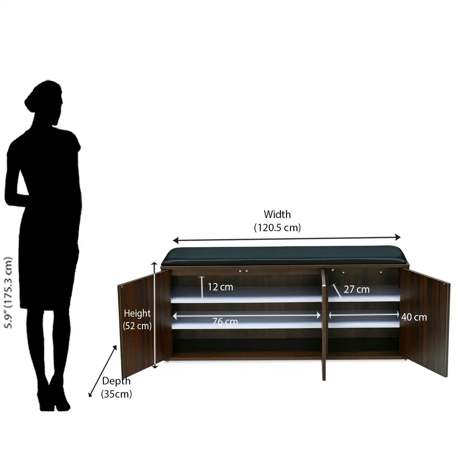 Nilkamal Metro 3 Door Engineered Wood Shoe Cabinet (Walnut)