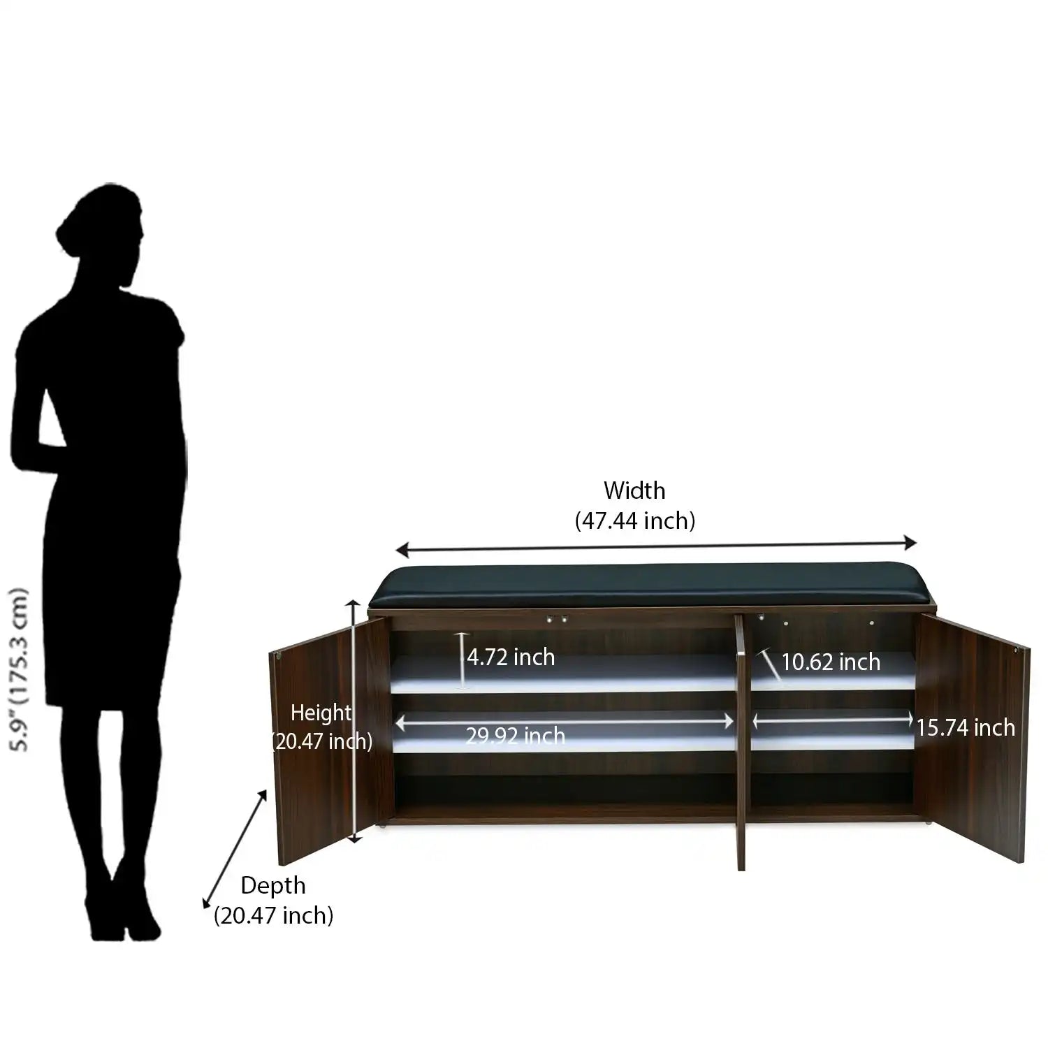 Nilkamal Metro 3 Door Engineered Wood Shoe Cabinet (Walnut)