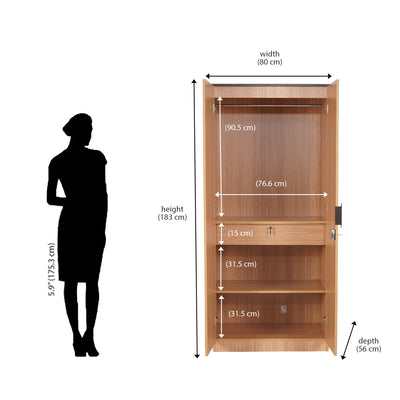 Nilkamal Milford 2 Door Wardrobe (Urban Teak)