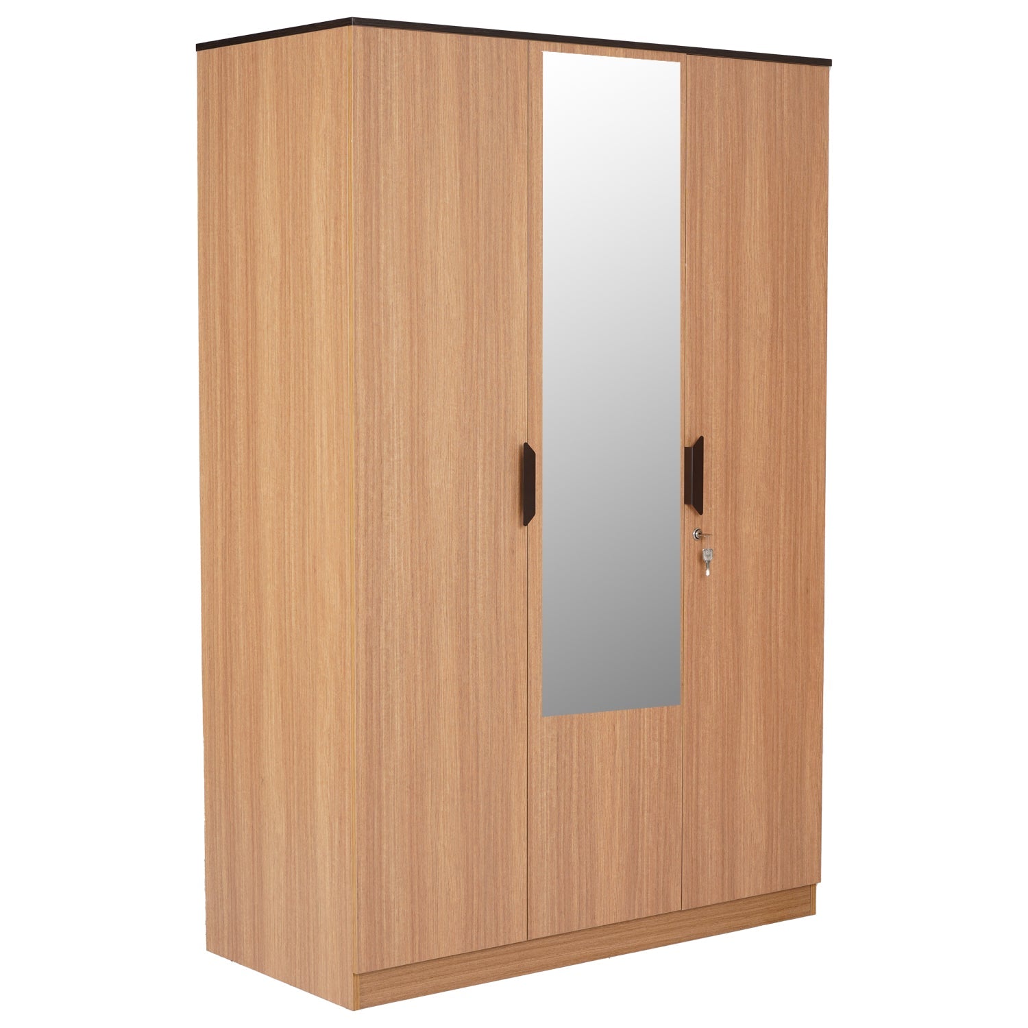 Nilkamal Milford 3 Door Wardrobe With Mirror (Urban Teak)