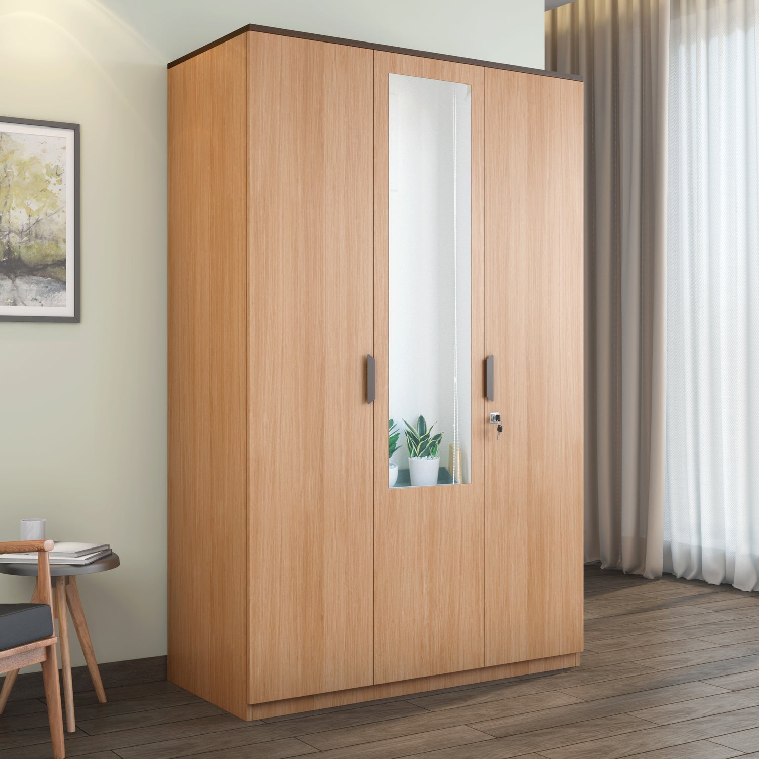 Buy Nilkamal Milford 3 Door Wardrobe With Mirror (Urban Teak