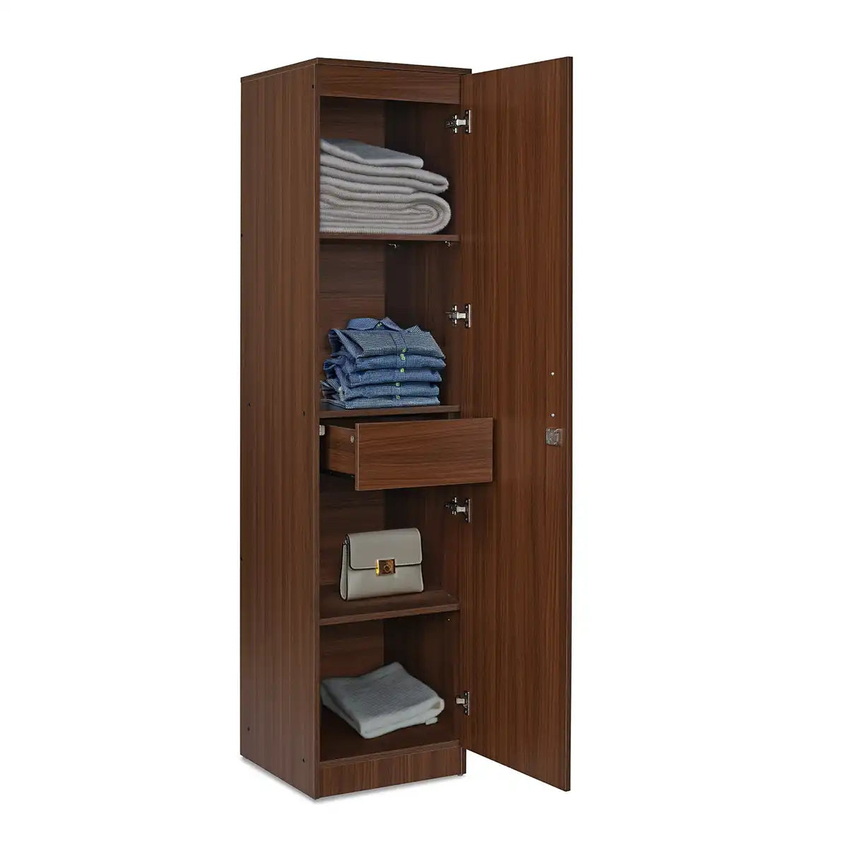 Nilkamal Joyce 1 Door Wardrobe With Mirror (Classic Walnut)