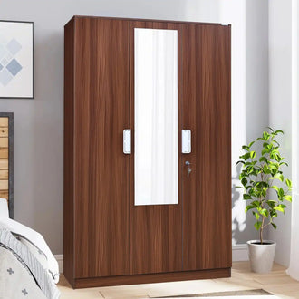 Nilkamal Joyce 3 Door Wardrobe With Mirror (Classic Walnut)