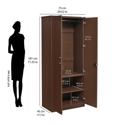 Nilkamal Massif 2 Door Wardrobe with Mirror (Legno Oak)