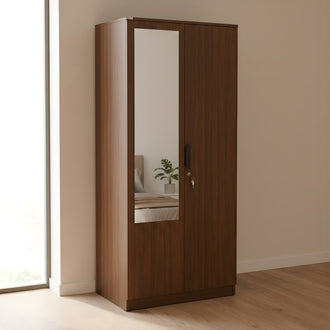 Nilkamal Milford 2 Door Wardrobe with Mirror (Classic Walnut)