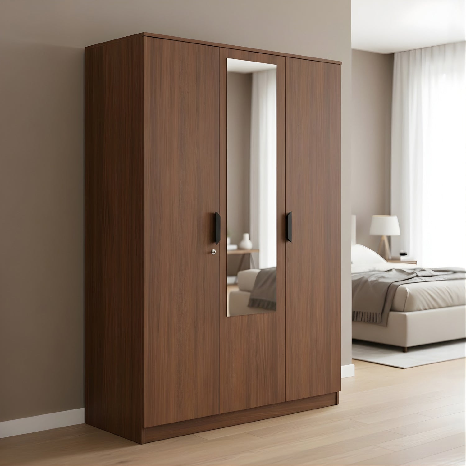 Buy Nilkamal Milford 3 Door Wardrobe with Mirror (Classic Walnut