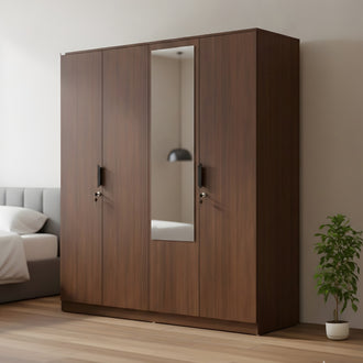 Nilkamal Milford 4 Door Wardrobe with Mirror (Classic Walnut)