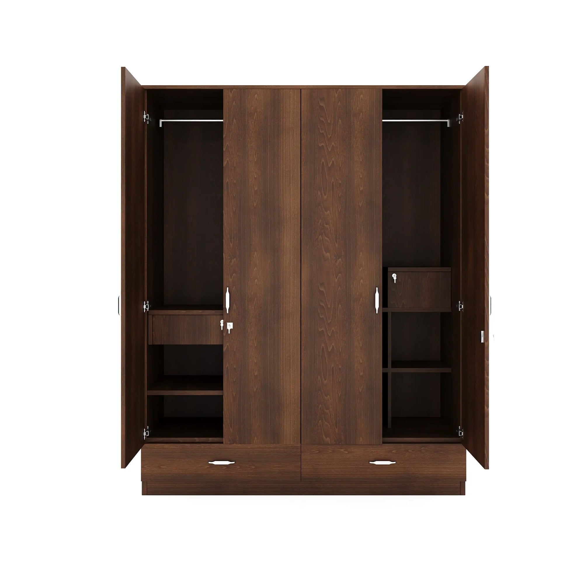 Nilkamal Mozart 4 Door Mirror Wardrobe (Walnut)