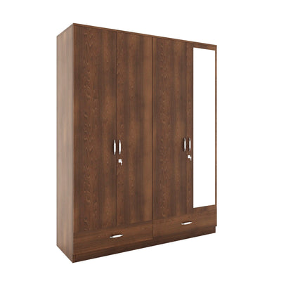 Nilkamal Mozart 4 Door Mirror Wardrobe (Walnut)