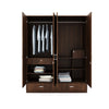 Nilkamal Mozart 4 Door Mirror Wardrobe (Walnut) - Front View With Open Storage 2