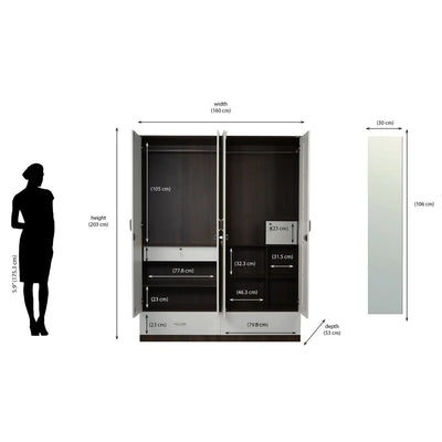 Nilkamal Mozart 4 Door Mirror Wardrobe (Walnut / White)