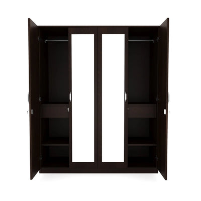 Nilkamal Riva 4 Door Wardrobe with Mirror (New Wenge)