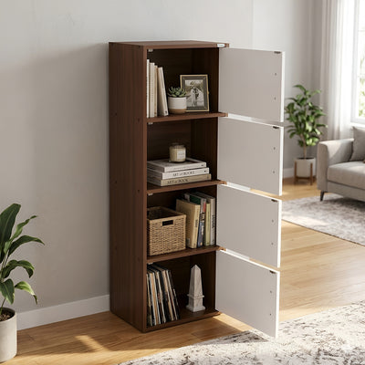Nilkamal Sear 4 Tier Storage Cabinet (Classic Walnut & White)