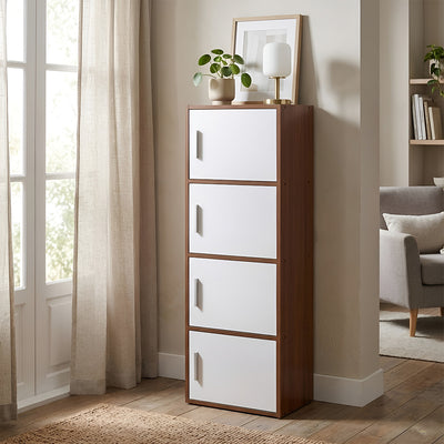 Nilkamal Sear 4 Tier Storage Cabinet (Classic Walnut & White)