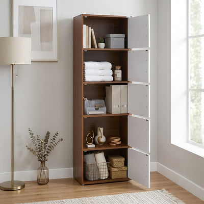 Nilkamal Sear 5 Tier Storage Cabinet (Classic Walnut & White)