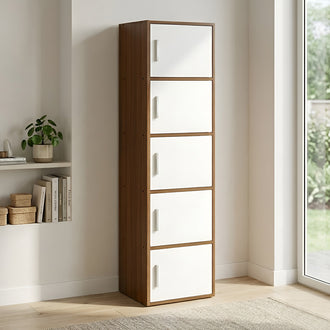 Nilkamal Sear 5 Tier Storage Cabinet (Classic Walnut & White)