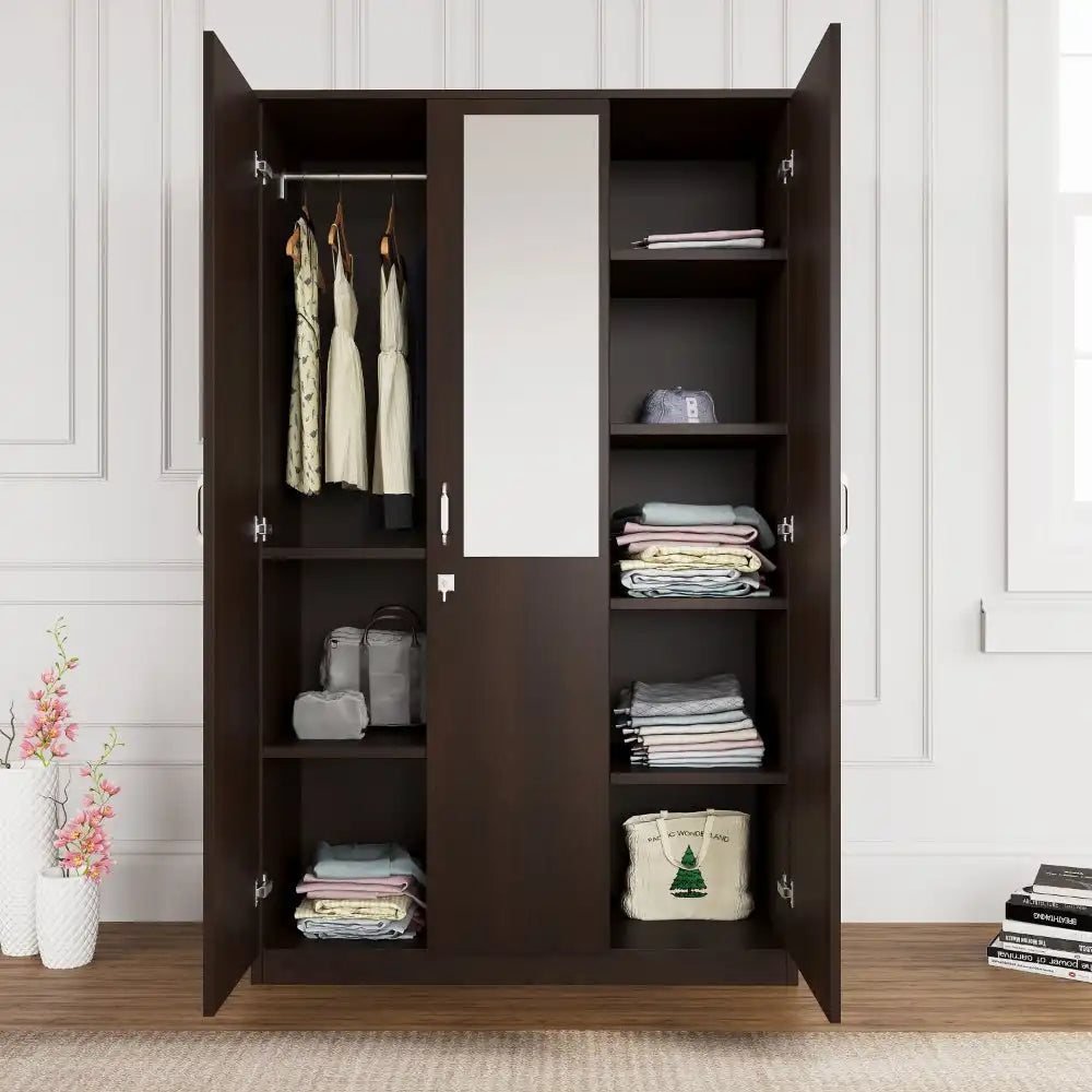 Buy Nilkamal Willy 3 Door Wardrobe with Mirror (New Wenge) Online