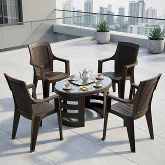 Nilkamal Mystique Plastic Outdoor Set with 4 Chairs and 1 Table (Season Rust Brown)