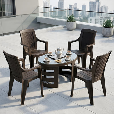 Nilkamal Mystique Plastic Outdoor Set with 4 Chairs and 1 Table (Season Rust Brown)