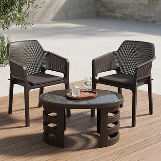 Nilkamal Captain Chairs and Mystique Glass Top Coffee Table Plastic Outdoor Set (Season Rust Brown)