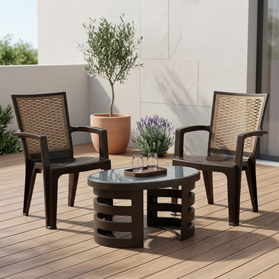 Nilkamal CHR2226 Chairs and Mystique Glass Top Coffee Table Plastic Outdoor Set (Season Rust Brown & Biscuit)