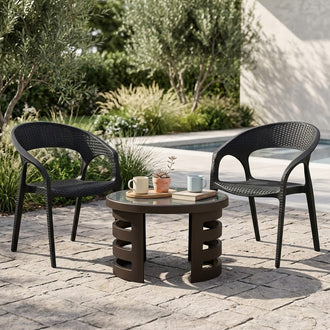 Nilkamal Club Chairs and Mystique Glass Top Coffee Table Plastic Outdoor Set (Charcoal Grey & Season Rust Brown)