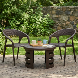 Nilkamal Club Chairs and Mystique Glass Top Coffee Table Plastic Outdoor Set (Season Rust Brown)
