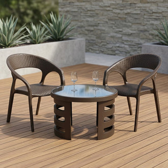Nilkamal Club Chairs and Mystique Glass Top Coffee Table Plastic Outdoor Set (Season Rust Brown)