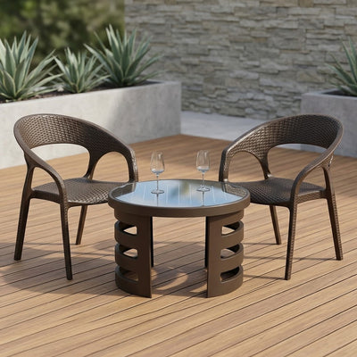 Nilkamal Club Chairs and Mystique Glass Top Coffee Table Plastic Outdoor Set (Season Rust Brown)