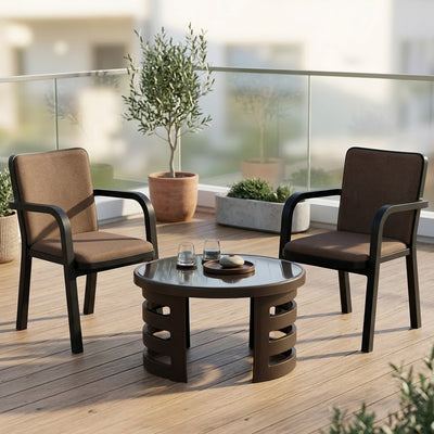 Nilkamal Luxe Chairs and Mystique Glass Top Coffee Table Plastic Outdoor Set (Season Rust Brown)