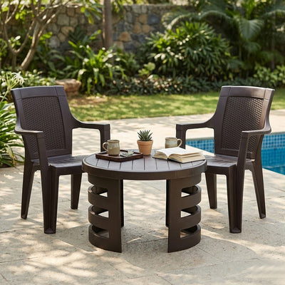 Nilkamal Mystique Plastic Outdoor Set with 2 Chairs and 1 Table (Season Rust Brown)