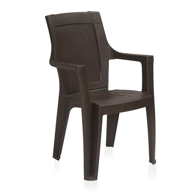 Nilkamal Mystique Chairs and Glass Top Coffee Table Plastic Outdoor Set (4 Seater, Season Rust Brown & Weather Brown)