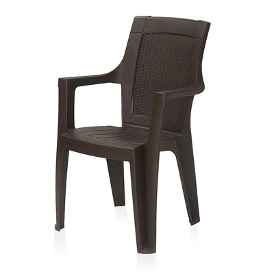 Nilkamal Mystique Chairs and Glass Top Coffee Table Plastic Outdoor Set (2 Seater, Season Rust Brown & Weather Brown)