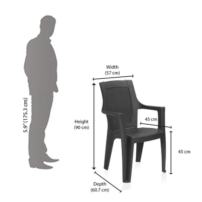 Nilkamal Mystique Plastic Arm Chair (Charcoal Grey) - Size in Centimetre