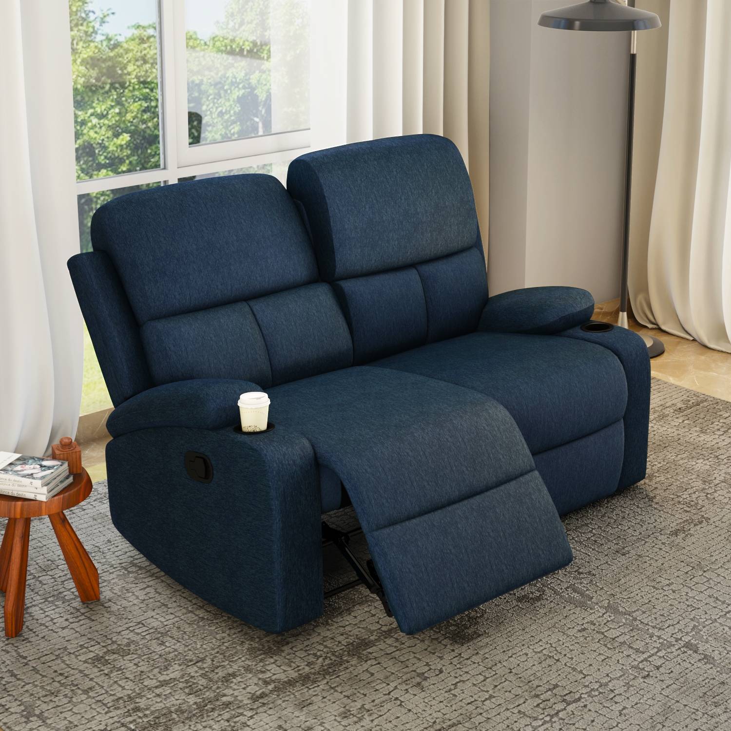 Nilkamal Matt Seater Recliner Sofa with Cup Holder (Blue)