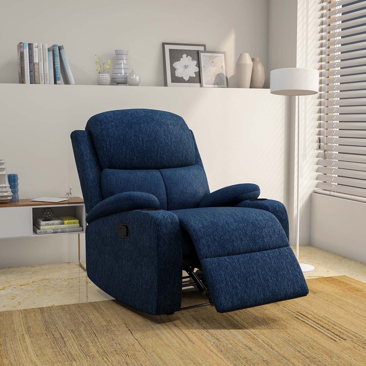 Nilkamal Matt 1 Seater Fabric Manual Recliner (Blue)