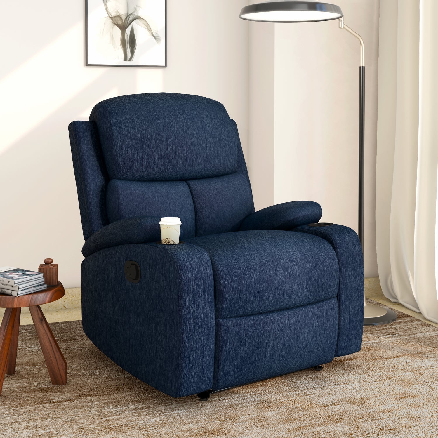 Nilkamal Matt 1 Seater Fabric Manual Recliner (Blue)