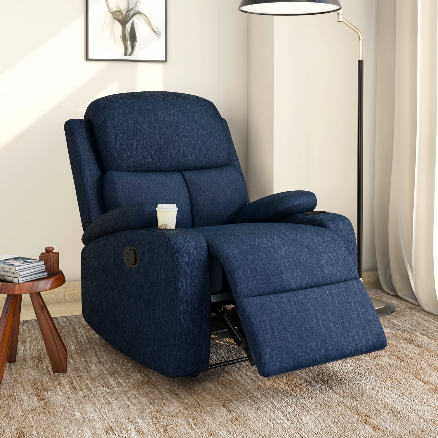 Nilkamal Matt 1 Seater Fabric Manual Recliner (Blue)