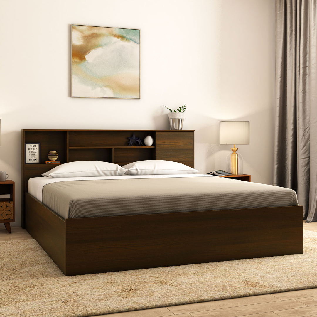 Buy Nilkamal Mozart Queen Bed With Storage (Walnut) Online In India