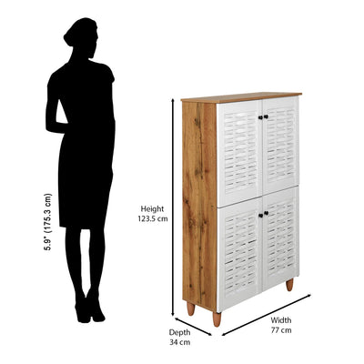 Nilkamal Kaira 4 Door Shoe Rack (Oak & White)