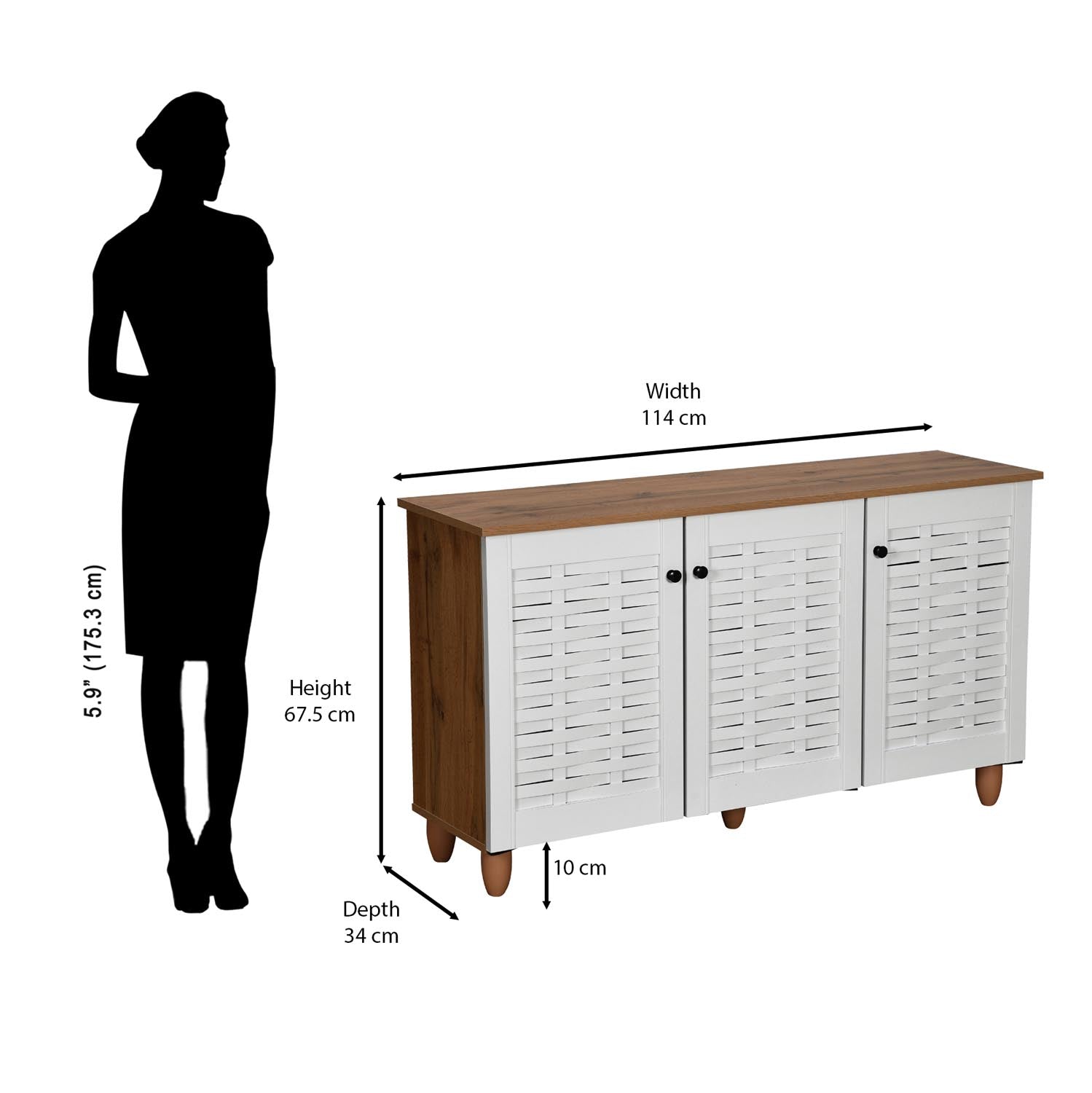 ココ&ルイ Nilkamal Kaira 3 Door Shoe Rack (Oak & White)