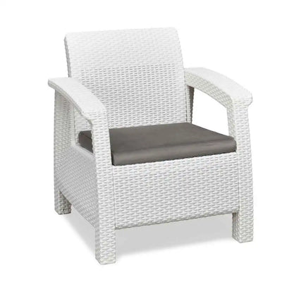 Nilkamal Goa Plastic 3 + 1 + 1 Seater Sofa with Cushion (Milky White and Grey) - Slight Side View