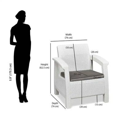 Nilkamal Goa Plastic 3 + 1 + 1 Seater Sofa with Cushion (Milky White and Grey) - Size In Centimeter