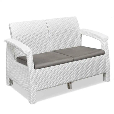Nilkamal Goa Plastic 2 Seater Sofa with Cushion (Milky White and Grey) - Slight Side View 2