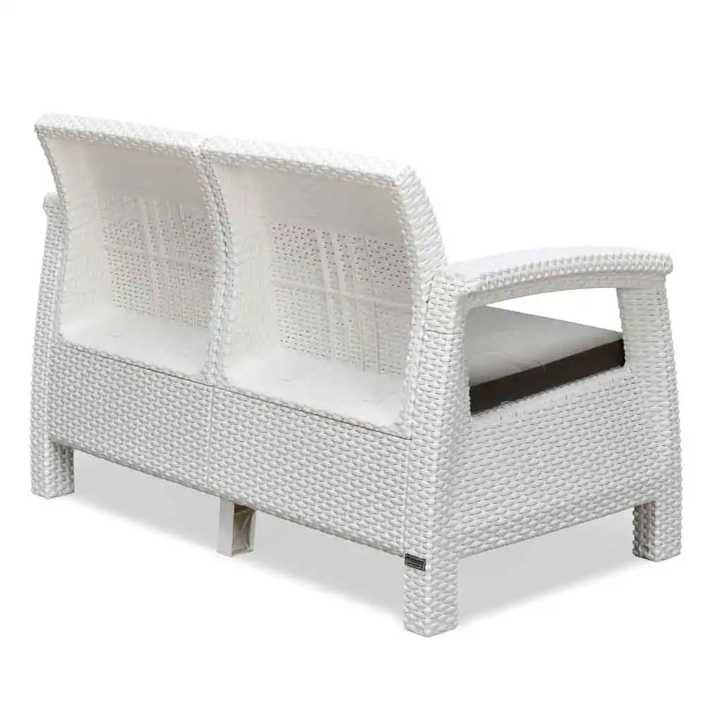 Nilkamal Goa Plastic 2 Seater Sofa with Cushion (Milky White and Grey) - Slight Back View